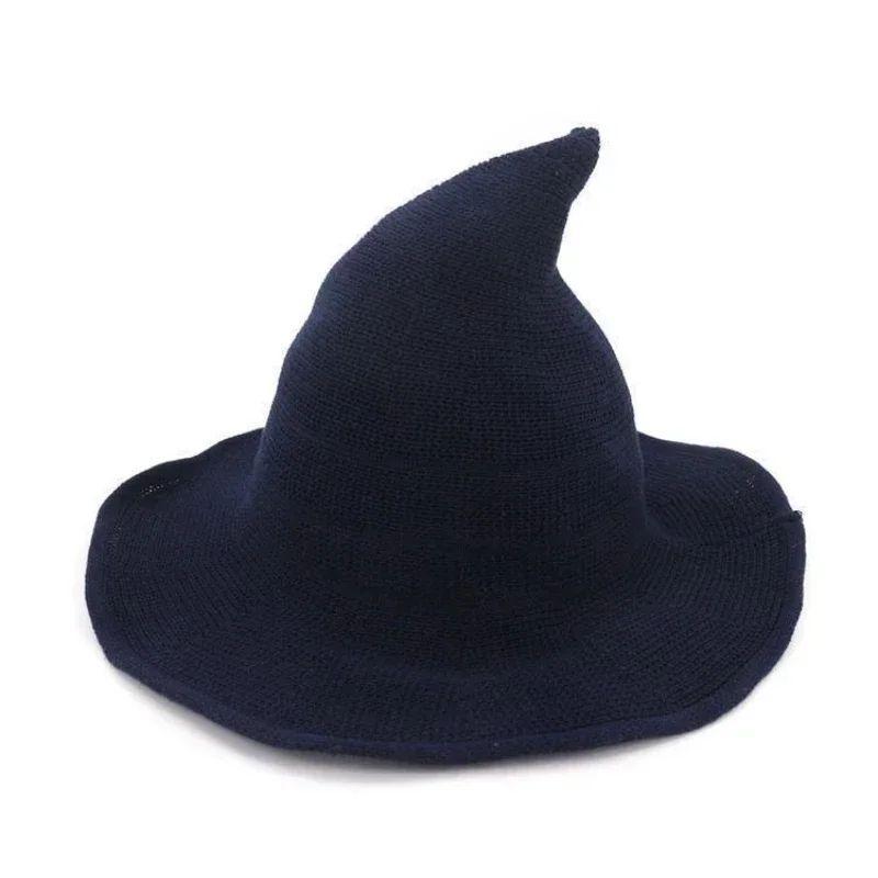 Woolen Witch Hat Halloween Witch Hat Pointed And Large Brimmed Knitted Foldable Witch Hat Party Role-Playing Witch Decoration
