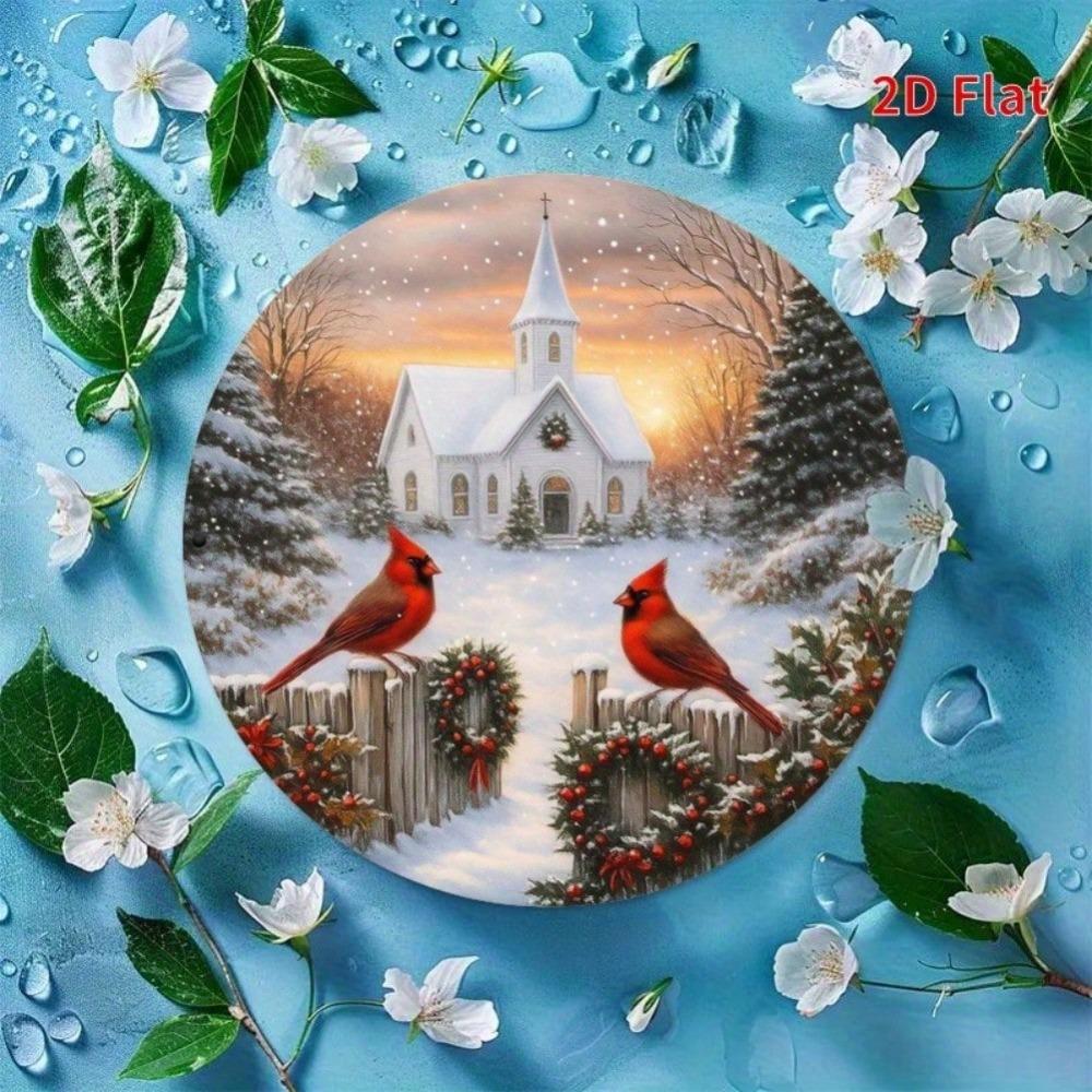 Vintage Iron Tin Sign Winter Church Cardinals Rustic Home Garden Wall Decor 8x8 Inch Inspirational Quote