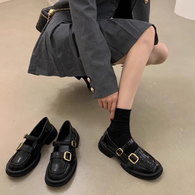 Fashion Thick Sole British Style Mary Jane Loafers Women Shoes 2025 Spring Retro Black
