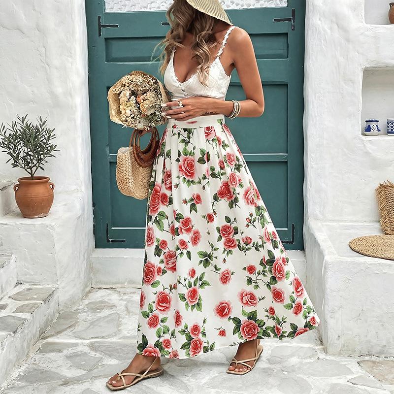 TIFICY Women s Flower Pattern Print Casual Summer Spring Skirts S