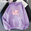 Cow and Strawberry Kawaii Hoodies Casual Pullover Loose Sweatshirt Aesthetic Clothes for Women Funny Sudadera Mujer Blue Cartoon