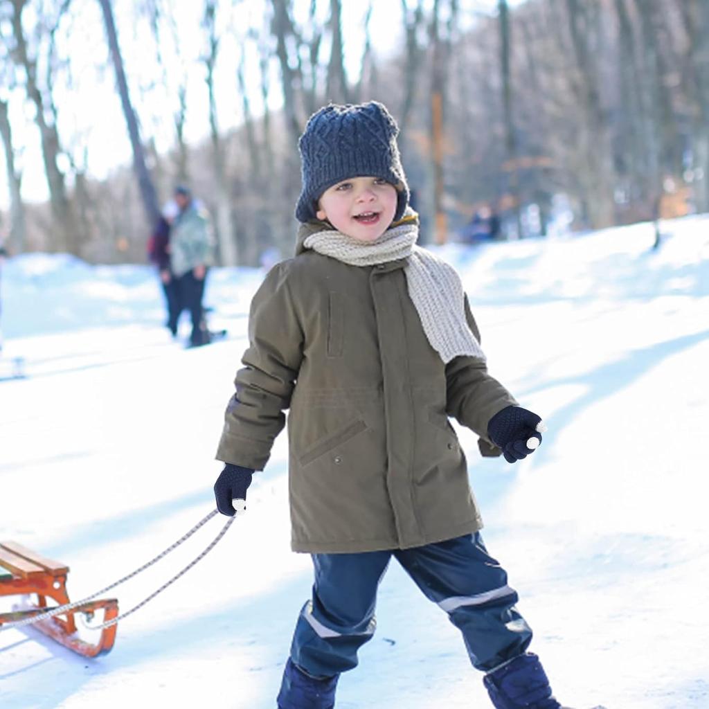 ONESING Kids Knit Gloves - Stretchy Gloves for Boys Girls Winter, Solid Finger Gloves for Children