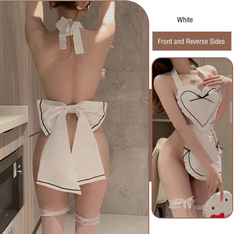 Women's Sexy Backless Lingerie Dress White Big Bow Maid Uniform Underwear Costume Cosplay Hot Babydoll Lace Erotic Role Play New