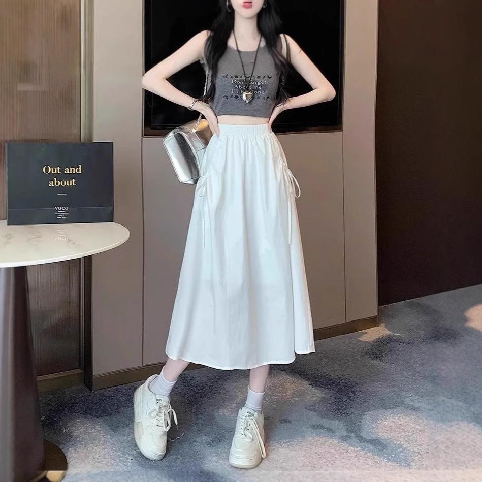 Women's Quick-Drying A-Line Midi Skirt - Summer High Waist, Slimming, Versatile, and Casual