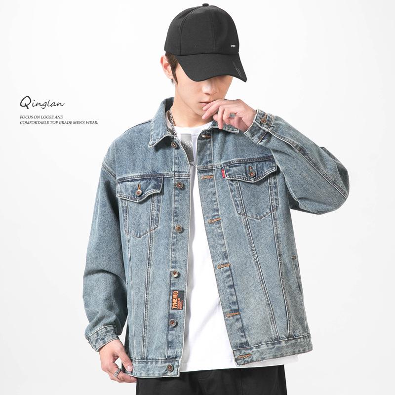 Washed Retro Denim Jacket Men'S Trendy Brand Loose Large Size American Casual Tooling Jacket Short