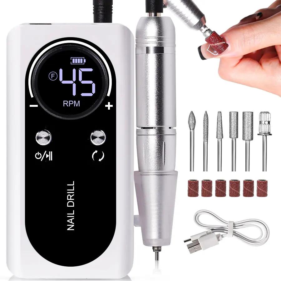 45000RPM Nail Drill Machine Portable Rechargeable Electric Nail File With HD LCD Display Professional Nail Art Polishing Machine