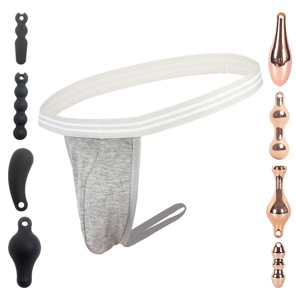 YWZAO Vložiteľný análny dildo Pánske spodné prádlo Tanga Sivá N03