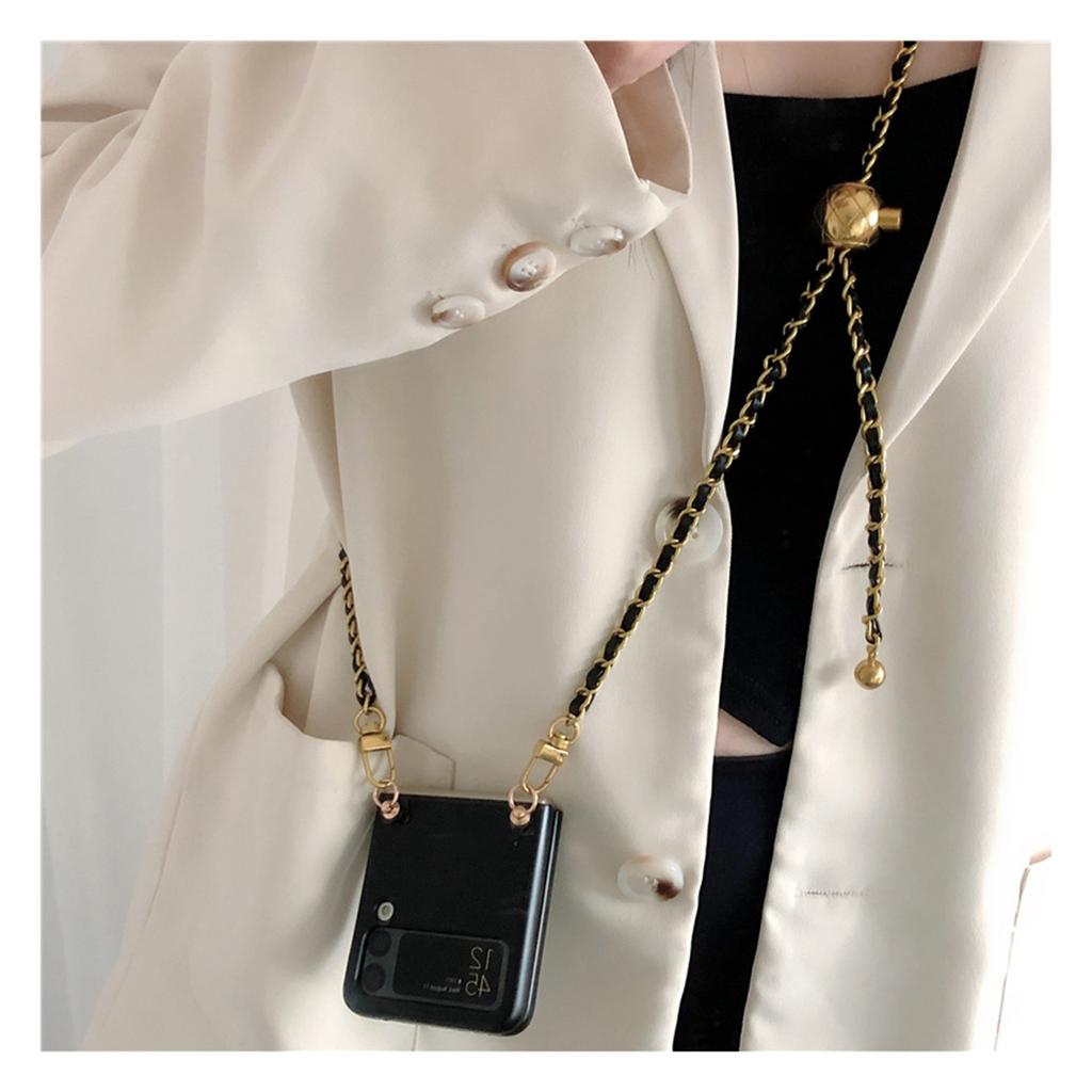 Crossbody Lanyard Halskette Verstellbare Lederkette Schwarz Hülle für Samsung Galaxy Z Flip 3 5g Z Flip3 4 Zflip3 Zflip4 Cover