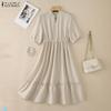 ZANZEA Women Summer Stand Collar Casual Half Sleeve Dress