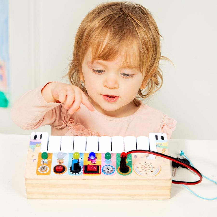 Wooden children's Montessori early education multifunctional LED switch light music box enlightenment puzzle toy
