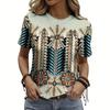 Summer Round Neck Retro Ethnic Style Pattern 3D Print Top Fashionable Casual Short Sleeved Women's T-shirts