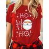 Fashion Spring and Summer New Models, Women's Crew Neck, Cartoon Santa Pattern Letter Printing Short Sleeves