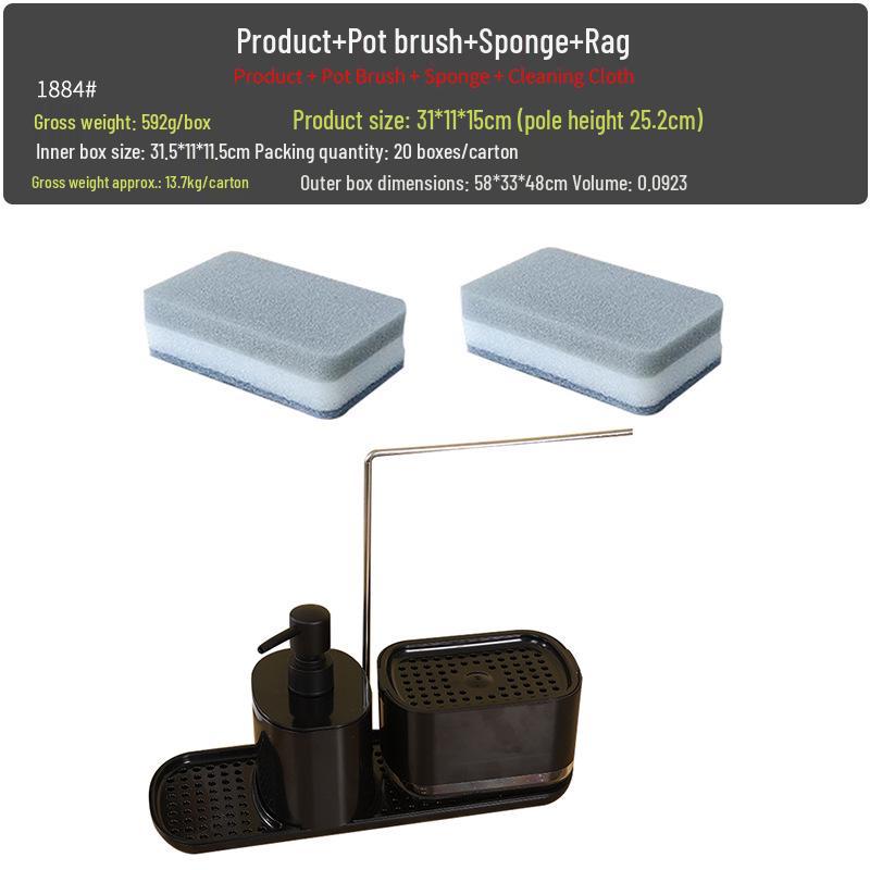 Manual Press Soap & Sponge Holder Dispenser for Kitchen & Bathroom