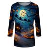Women's Halloween Print Shirt Three Quarter Sleeve Round Neck Loose Casual Blouse T Shirt Suitable for Seasonal Wear and Everyday Use