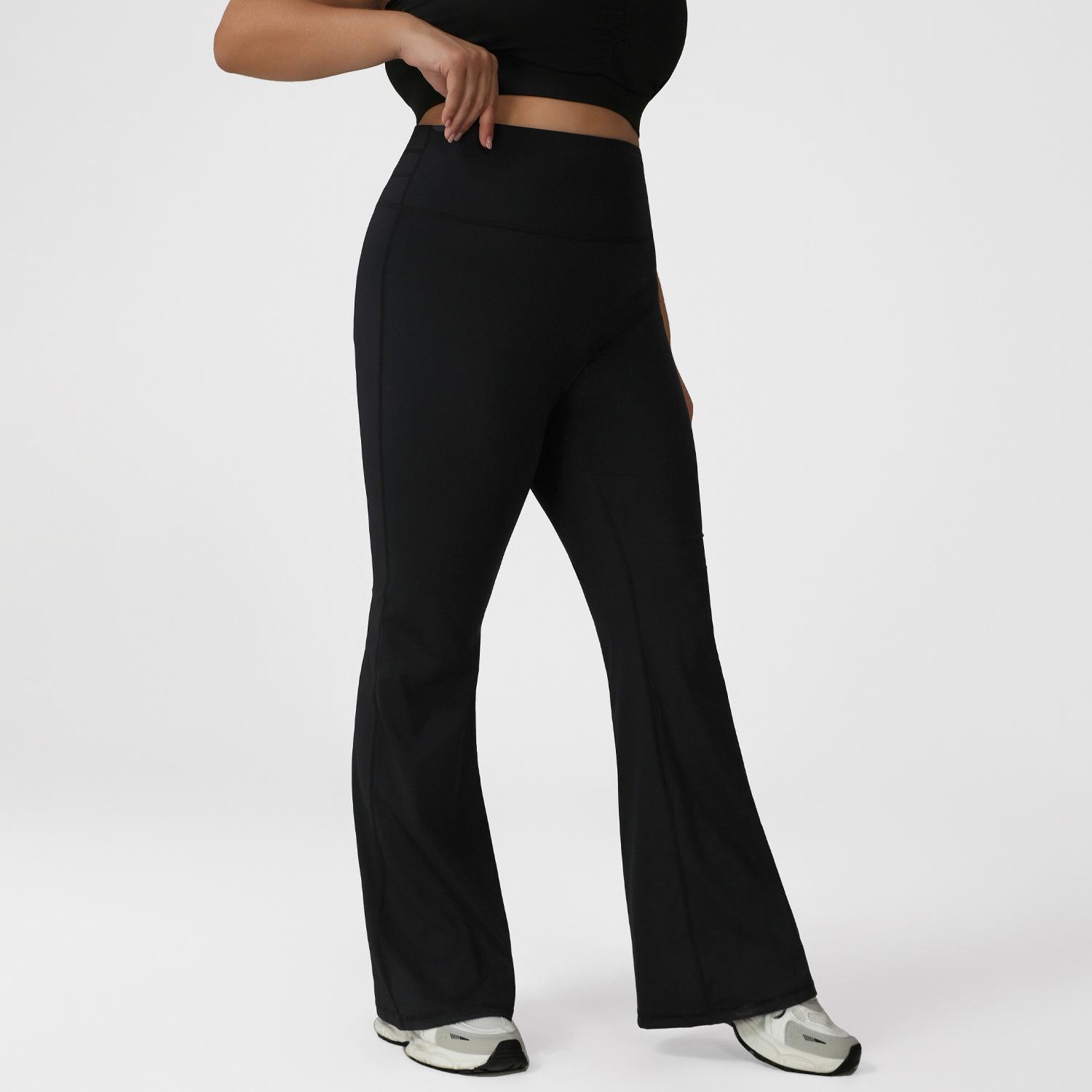 Women s Plus Size High Waist Flare Leg Yoga Pants with Back V Seam 1XL чёрный