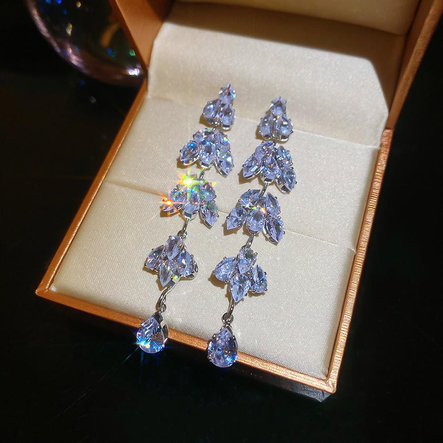 Silver Needle Diamond Water Drop Tassel Earrings - Elegant Court Style, Versatile & Luxurious Design.
