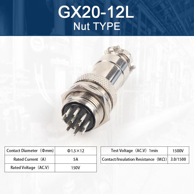 GX20 Nut Type  Male &Female Aviation Plug Socket Connector 2/3/4/5/6/7/8/9/10/12/14/15 PIN Cable Joint  Aviation Plug Connector