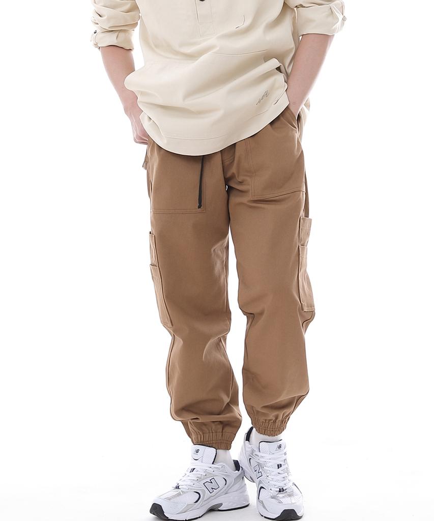 Seinteukeulu Two-Layer Wide Cargo Jogger Pants W2-308J Camel