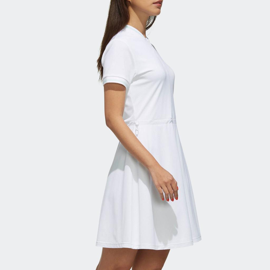 adidas Neo Logo Solid Color Three Stripes Color Block Sports Slim Fit Zipper Breathable Short Sleeve Dress Women Dresses White DZ9283