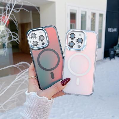 Luxury Metal Lens MagSafe Magnetic Phone Case For iPhone 16E 16 Pro Max 15 14 13 12 11 Wireless Charging Discolour Color Cover