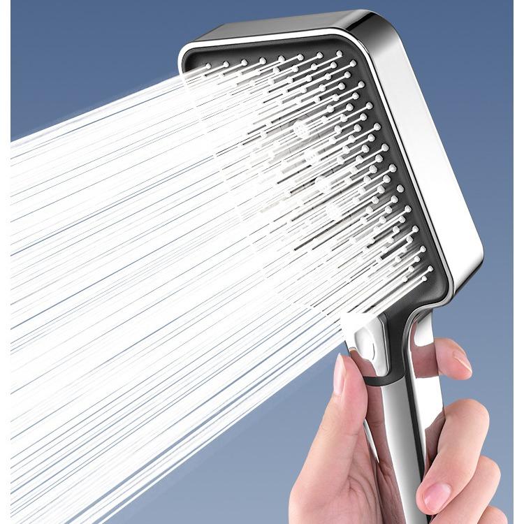 Square Button Three-Function Booster Handheld Shower Spray Head Strong Pressure Household Bath Hand Shower Head