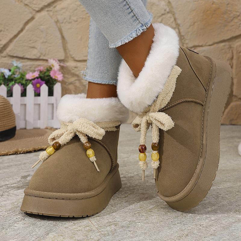 Thick Bottom Fur Winter Snow Boots Woman Casual Bowknot Non Slip Cotton Padded Shoes Woman Short Plush Platform Ankle Boots