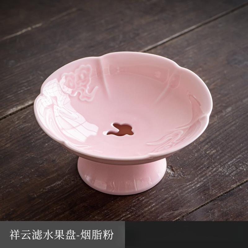 

Chinese Ceramic High Foot Fruit Plate Zen Tea Snack Dish Buddhist Offering Tray