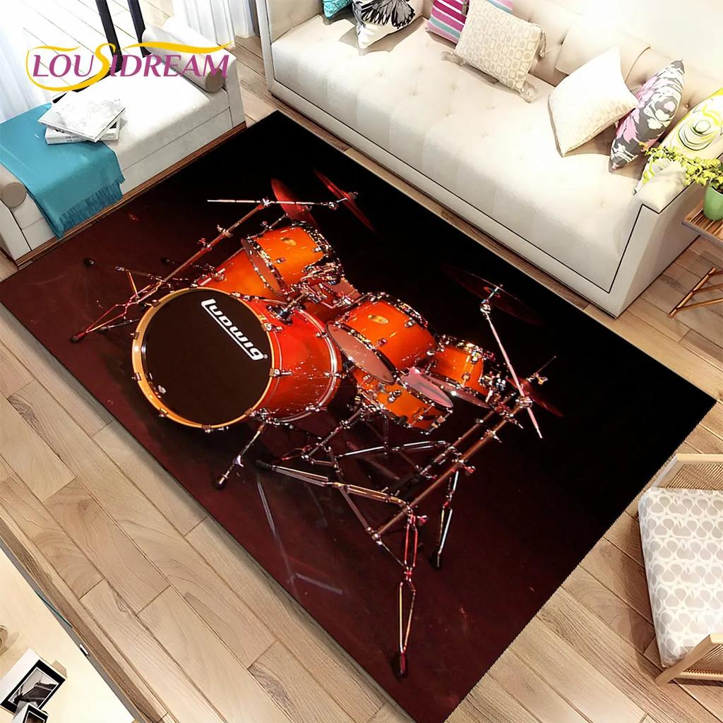 Drum Kit Music Drum Set Instruments Area Rug,Carpet Rug for Home Living Room Bedroom Sofa Doormat Decor,kids Non-slip Floor Mat