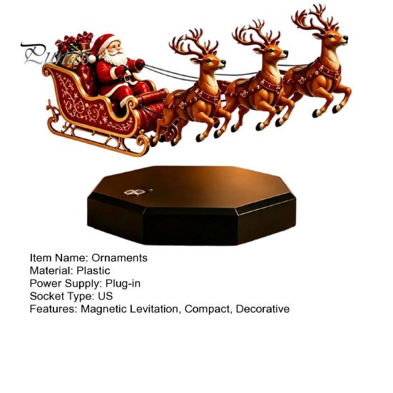 Magical Christmas Room Decor Magnetic Levitation Santa Sleigh Decor, Floating Claus Tabletop Modern Ornament for Collectors Ornament, Display