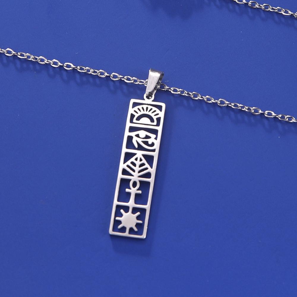 Dawapara Eye of Horus Ankh Cross Necklace Egyptian Cartouche Hieroglyph Pendant Stainless Steel Ancient Spiritual Jewelry