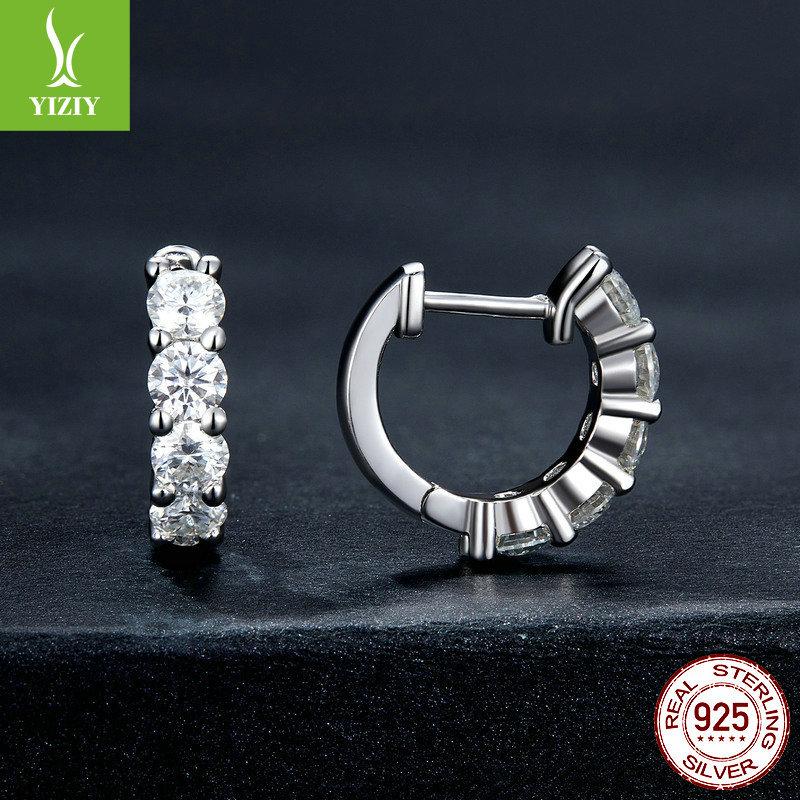925 Sterling Silver Shining Moissanite Ear Buckles Women'S Wedding Earrings Light Luxury High-End Autumn And Winter