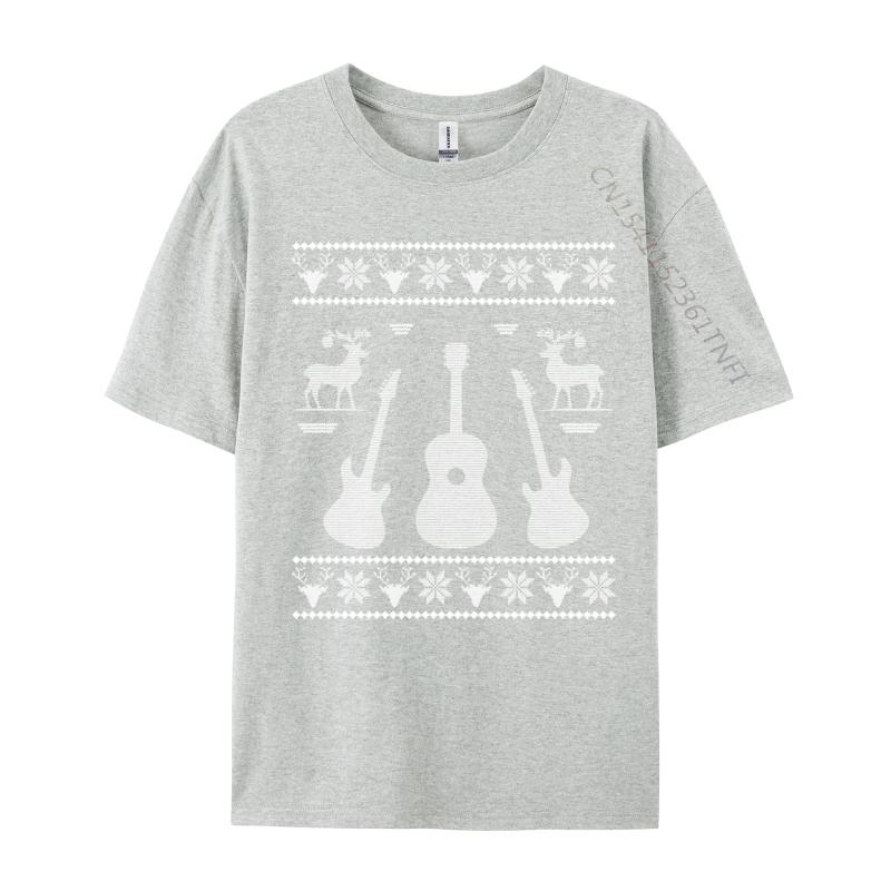 Ugly Christmas Guitar Silhouette Reindeer Snowflakes T-Shirts Great Tee Shirt Men Awesome Tees Cotton Tops T Shirt Camisas