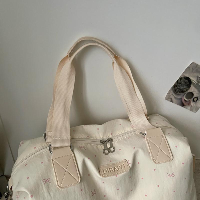 Polka Dot Bow Print Duffle Bag with Sturdy Top Handle Crossbody Strap Large Capacity Weekender Travel Tote