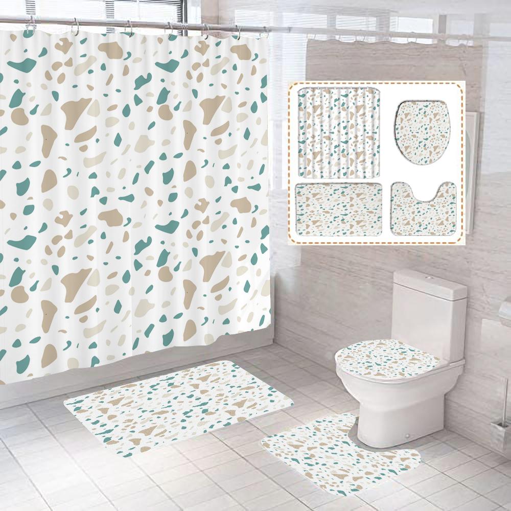 Small Fresh Mosaic Marble Printed Bathroom Curtain Shower Curtains With Hooks Non-Slip Carpet Toilet Lid Cover Bath Mats Rugs
