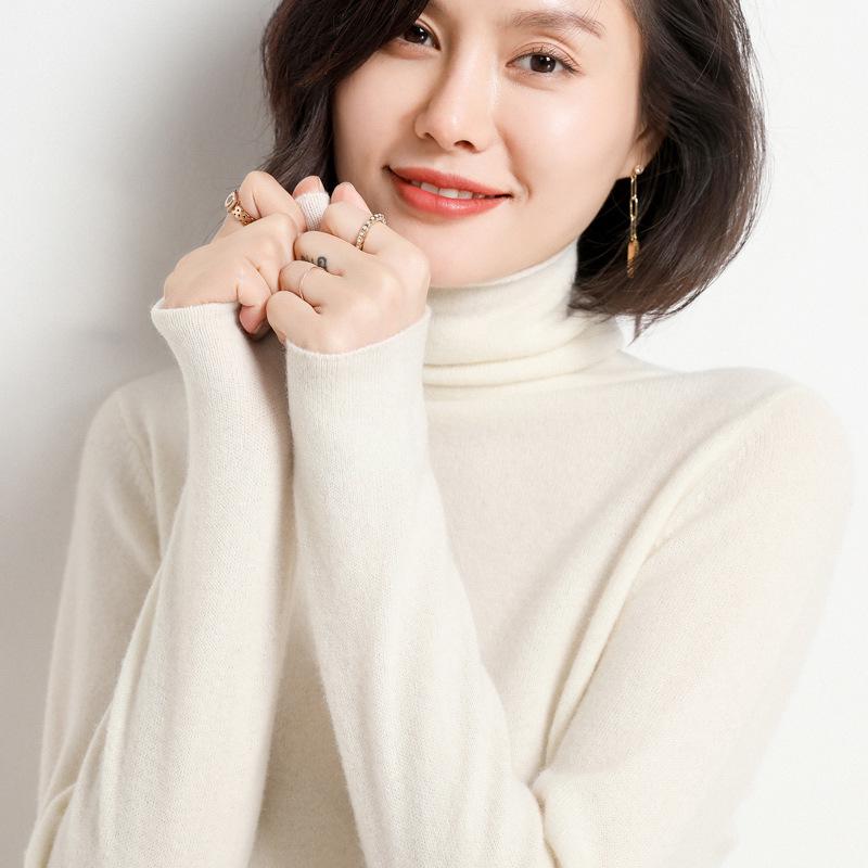 100% Pure Wool Slim Fit High Neck Sweater for Women - Autumn/Winter Fashionable Base Layer