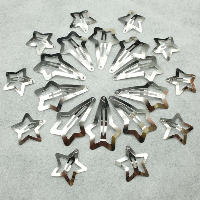 20 PCS 1.22 Inches Star Hair Clips Snap Star Hair Barrettes Cute Lovely Accessories, Non Slip Clips for Girls Women 2000s Y2K Silver Metal Hair Clips