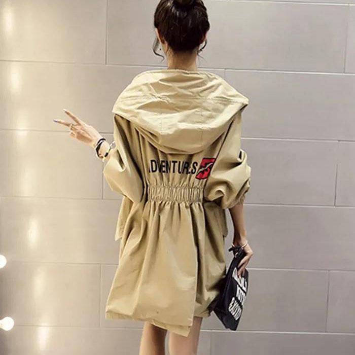 Large Size Women Jacket Spring Hooded Coat Solid Color Casual Loose Windbreaker Boutique Parka Mid-length