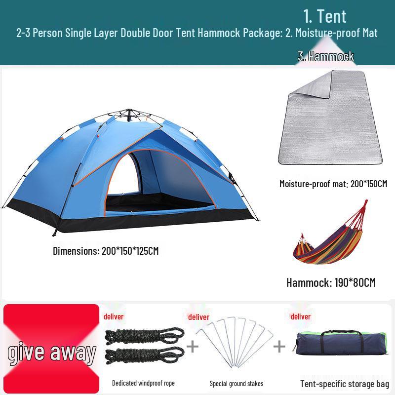 Double Person Automatic Tent: Thickened, Rainproof & Sun-Protective for Outdoor, Wild Camping or Beach Use