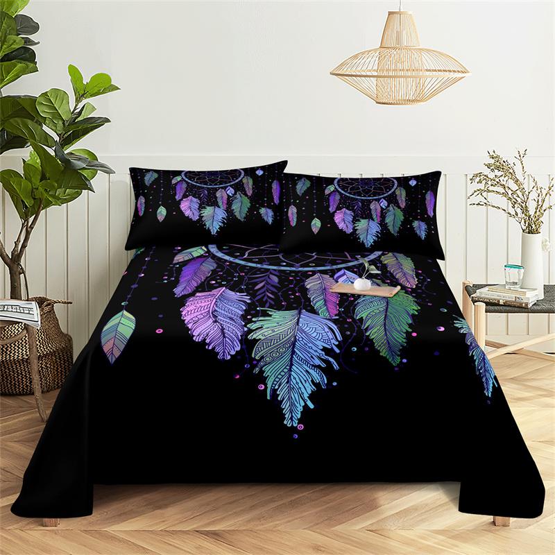 Dream Catcher Digital Printed Sturdy Polyester Bed Sheet with Pillowcase Home Use Comfort Printed Sleep Bedding Kit Bed Sheet Large Bed Sheet