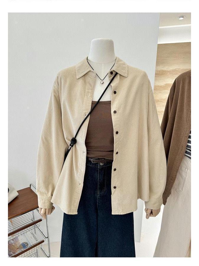 Women's Corduroy Shirt - Loose, Long Sleeve, Versatile Cardigan Jacket for Autumn 2025