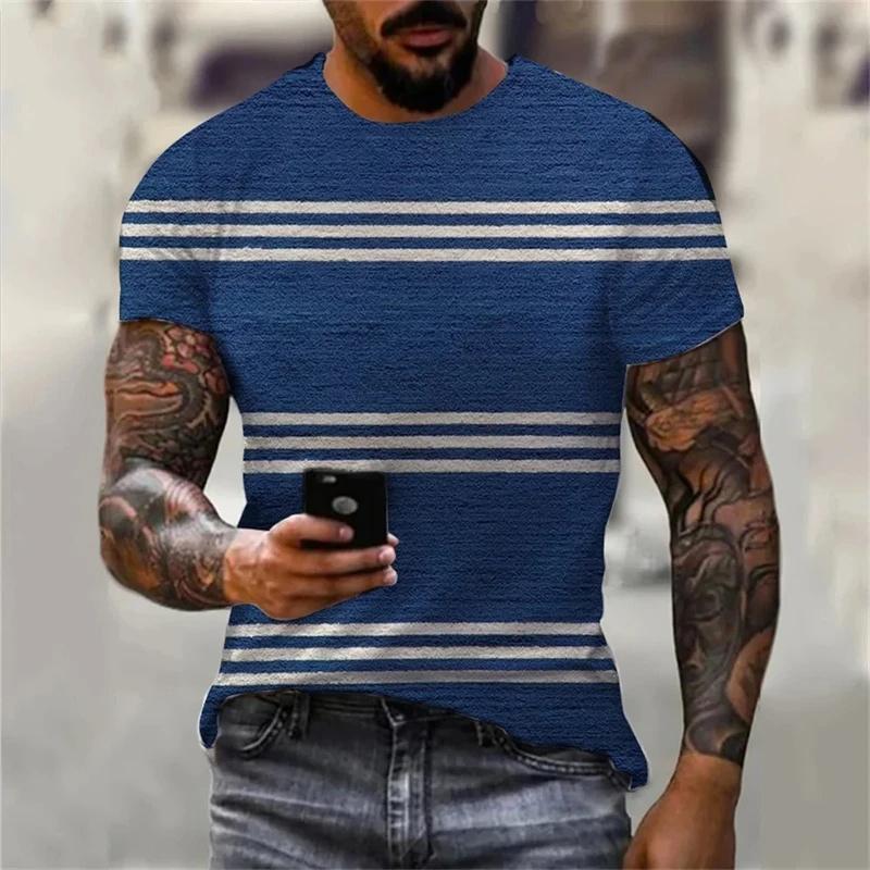 Stripe Graphic T-Shirt For Men Color Block 3D Printed Tees Summer Casual O-Neck Tops Loose Sports Short Sleeve Street T Shirts