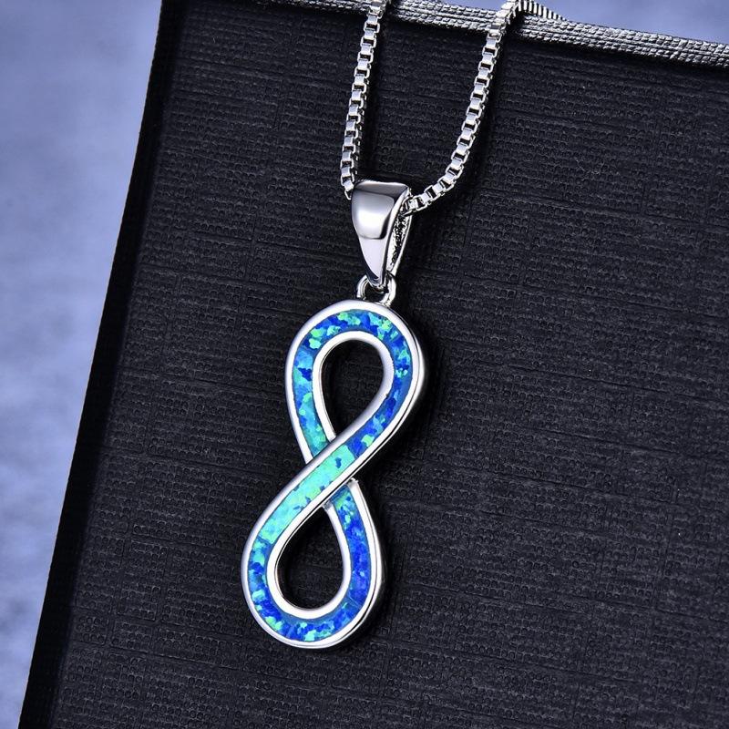 Wish Personality S White Blue Opal 8 Necklace Women s Versatile Clavicle Chain синий