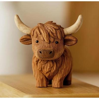Keine Moos gegeben Hochlandrind Schreibtischstatue, Lustige Mittelfinger Kuhfigur mit Kaffeetasse & Frechem Schild, Niedliche Bauernhaus Schreibtischdekoration, Scherzgeschenk