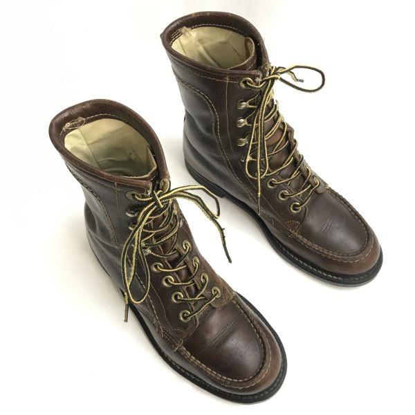 Leather 10-Hole Lace-Up Work Boots 70s-80s Vintage Size 7E 25.0 Brown Military Style(USED)
