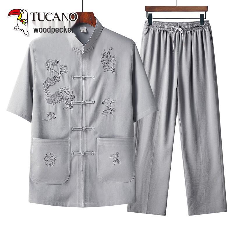 TUCANO Men s Chinese Style Ice Silk Two-Piece Set 4XL