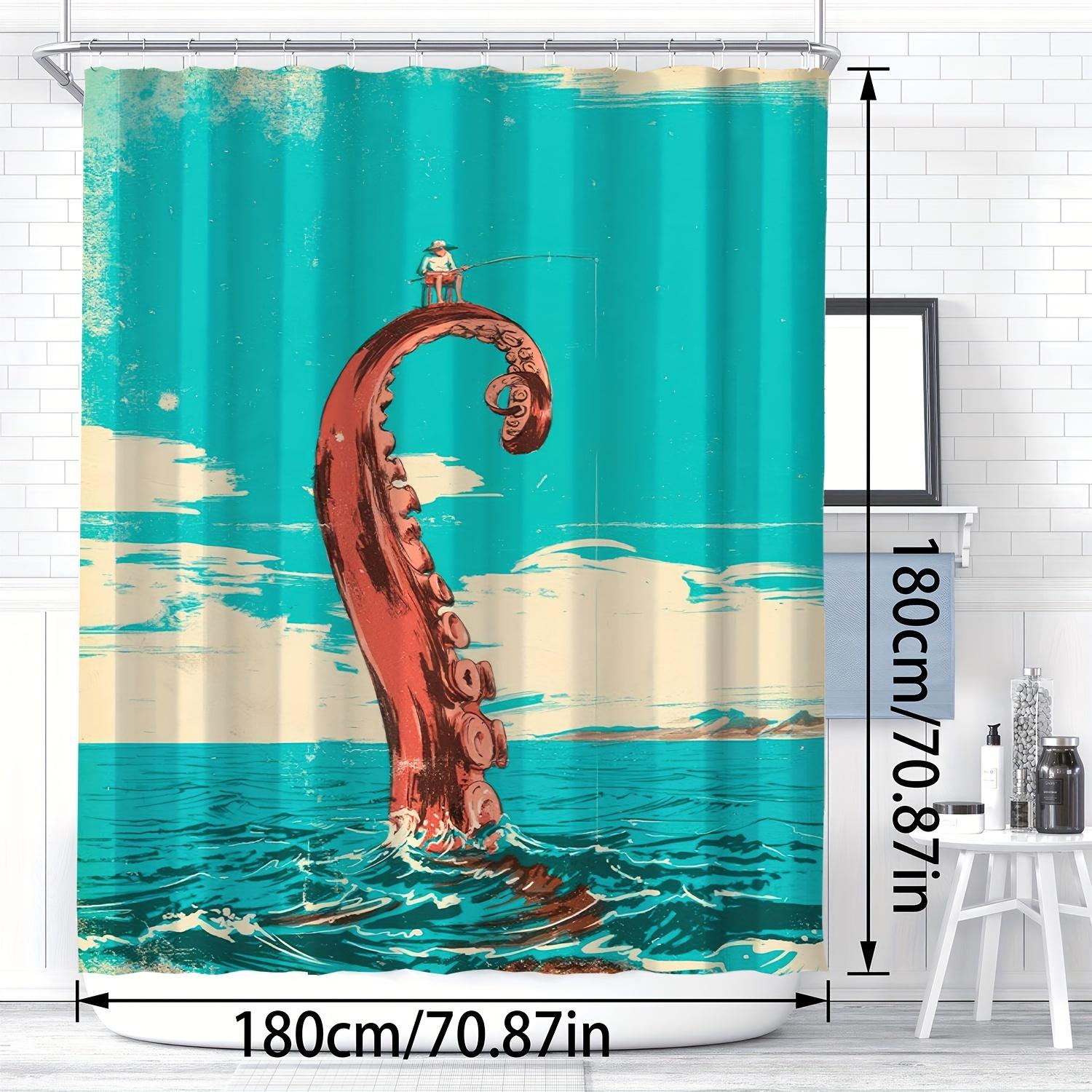 

1Pc High Quality Hand-Painted Cartoon Octopus Shower Curtain - Vibrant Digital Print Polyester Bathroom Decor With Hooks, Machin W60H190(CM)-1 Pcs