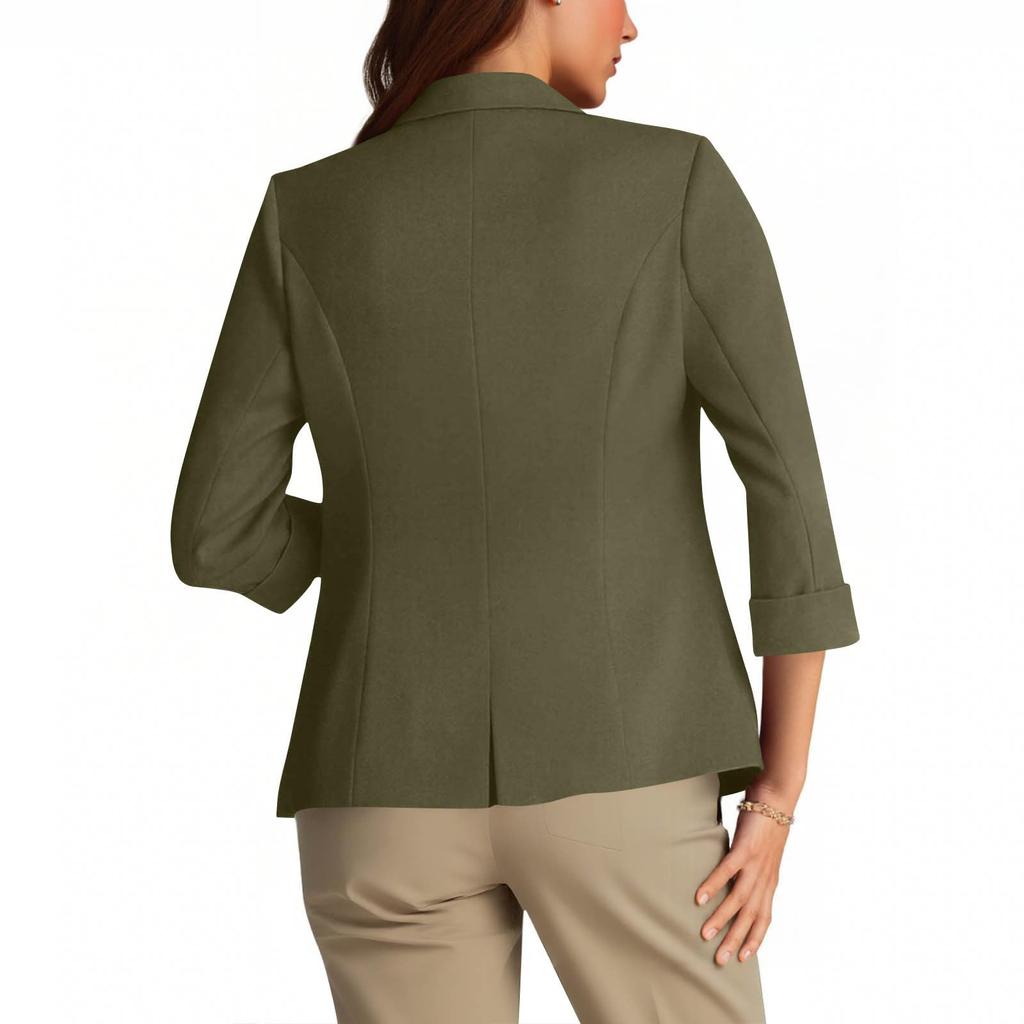 Womens Casual 3/4 Sleeve Blazers Open Front Solid Color Lapel Collar Work  Business Suit Jackets