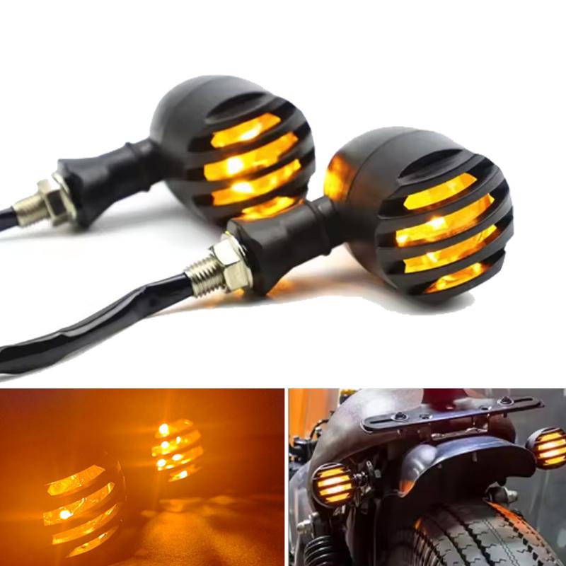Motorcycle Plastic Turn Signal DRL Retro LED Black Grid Brake Light For Cafe Racer Bobber Chopper For Harley Sportster Yamaha