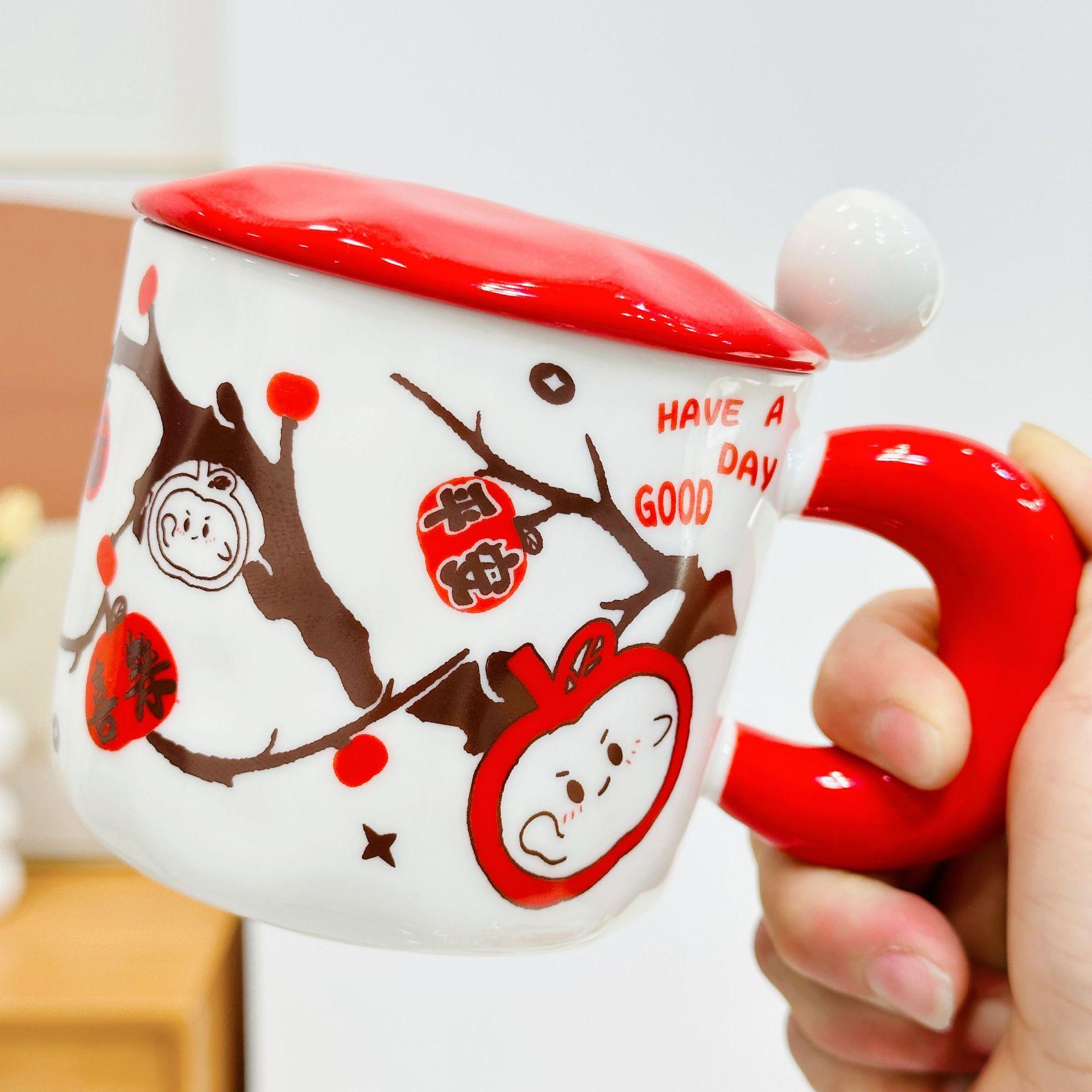 

Рождественская керамическая чашка с крышкой в виде яблока, набор кружек, высокоточная чашка для воды, подарок для пары, термостойкая чашка 480ML