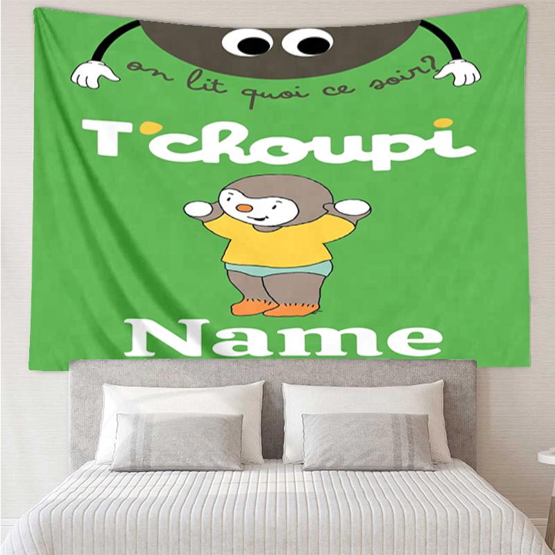 Custom Name Tchoupi Print Tapestry, Backdrop, Easy Setup, Ideal for Bedroom, Office & Living Room, with Aesthetic Wall Hanging Decor.